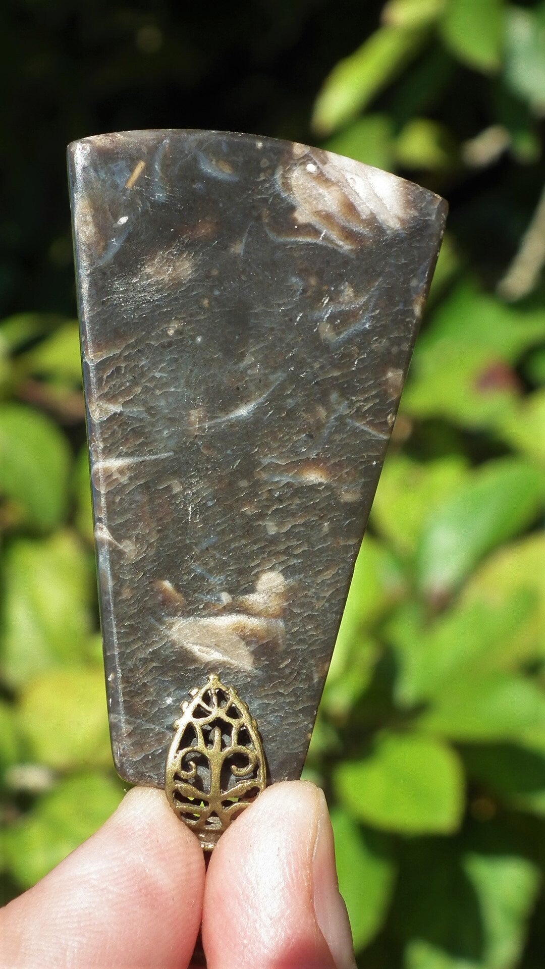 Feather Agate pendant with bronze bail