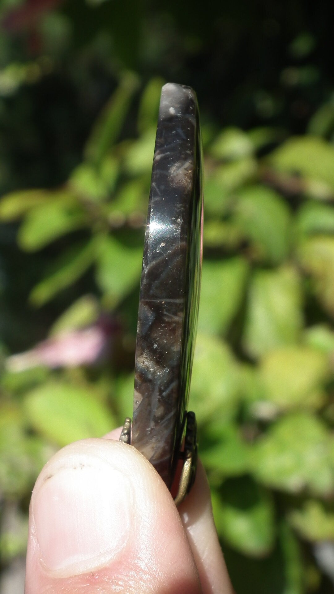 Feather Agate pendant with bronze bail