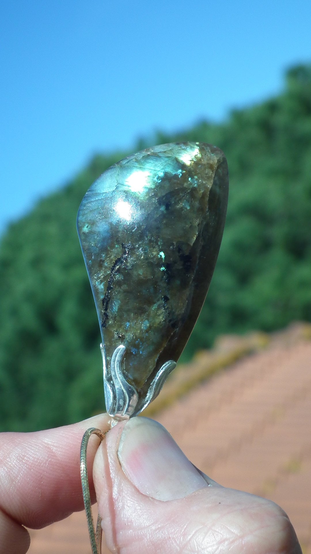 Labradorite necklace with silver plated bail