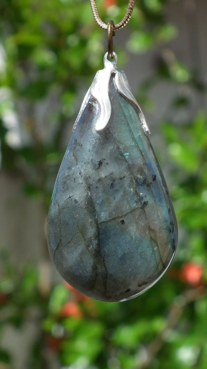 Labradorite necklace with silver plated bail