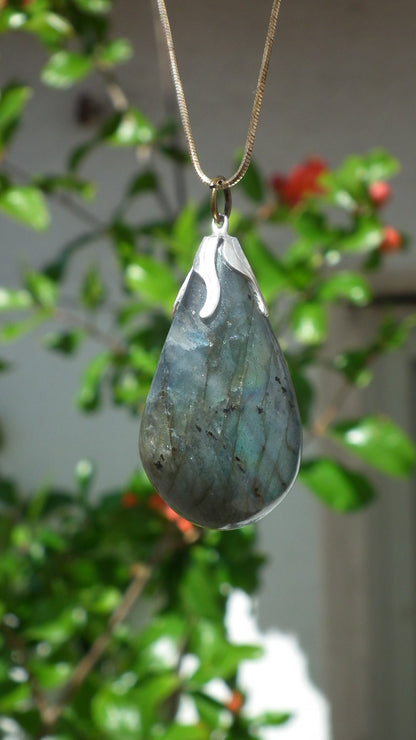 Labradorite necklace with silver plated bail