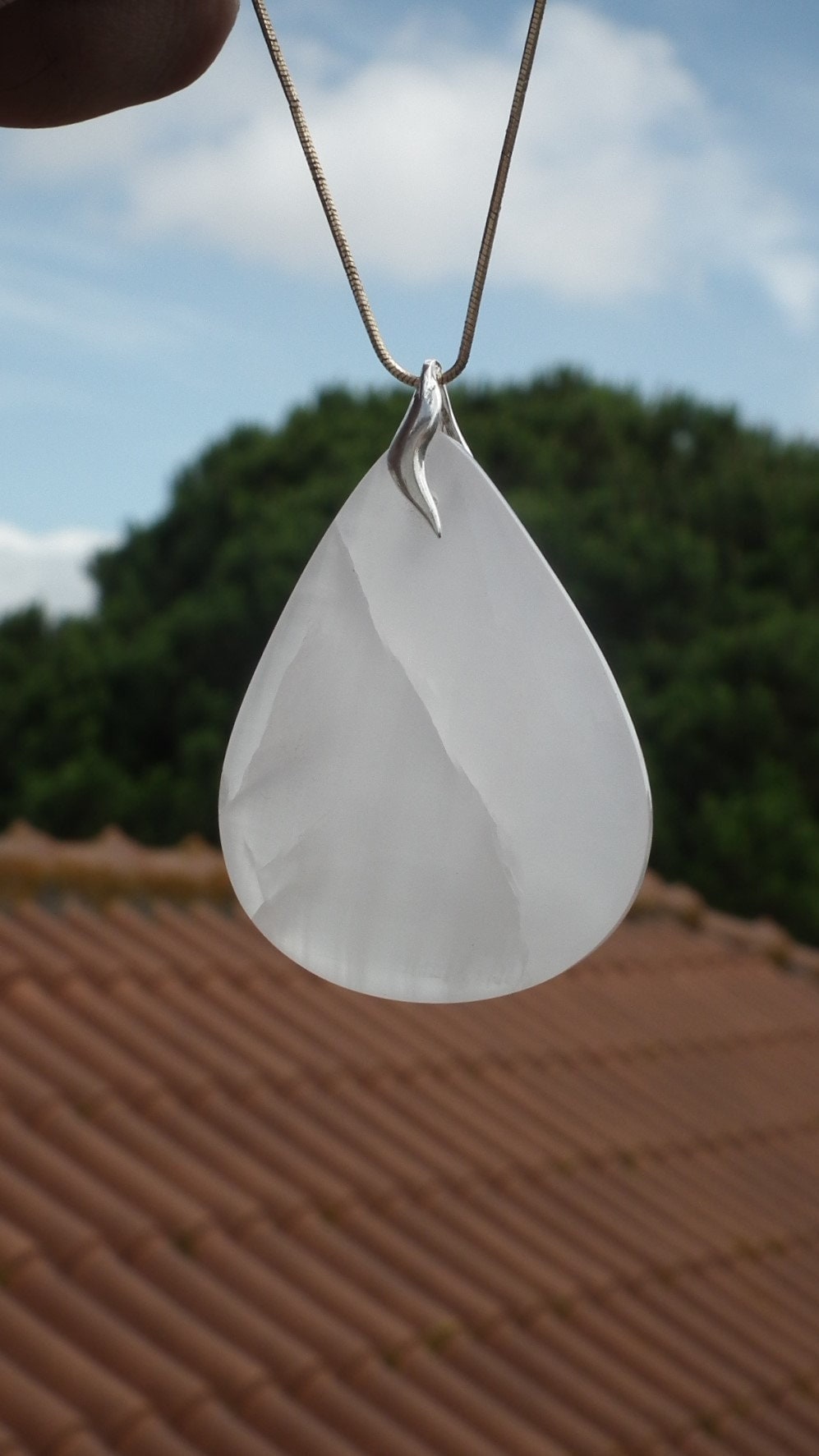Pink mangano calcite necklace with Sterling silver bail
