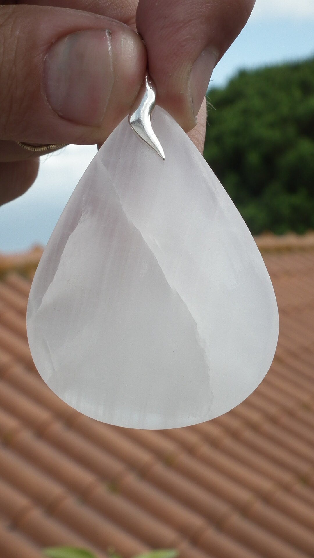 Pink mangano calcite necklace with Sterling silver bail