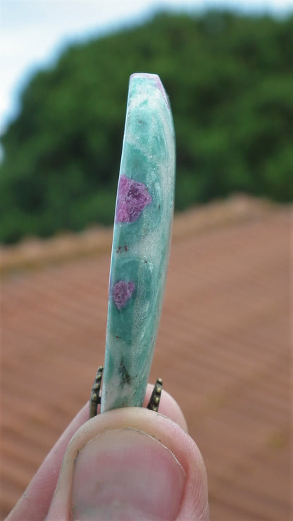 Ruby in fuchsite pendant with bronze bail