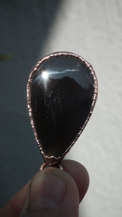 Copper Black obsidian necklace // Electroformed Copper // Free Copper Chain !