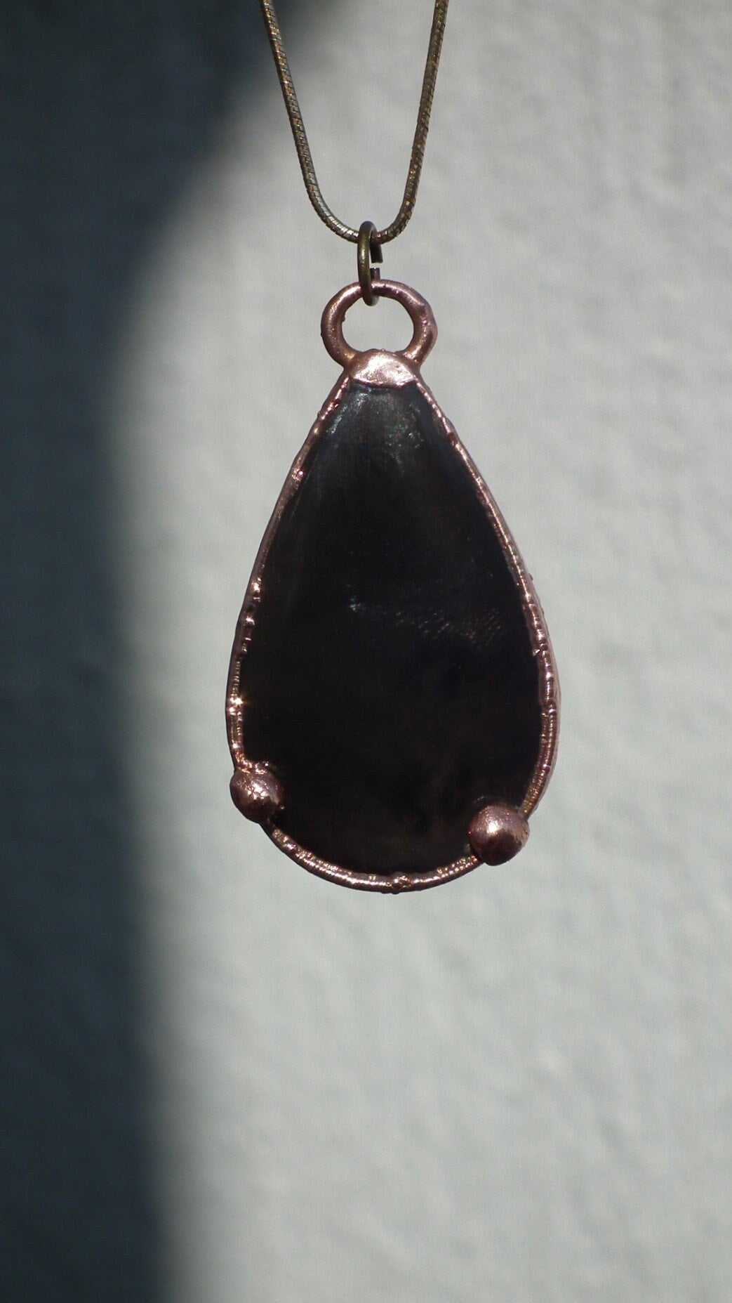 Copper Black obsidian necklace // Electroformed Copper // Free Copper Chain !