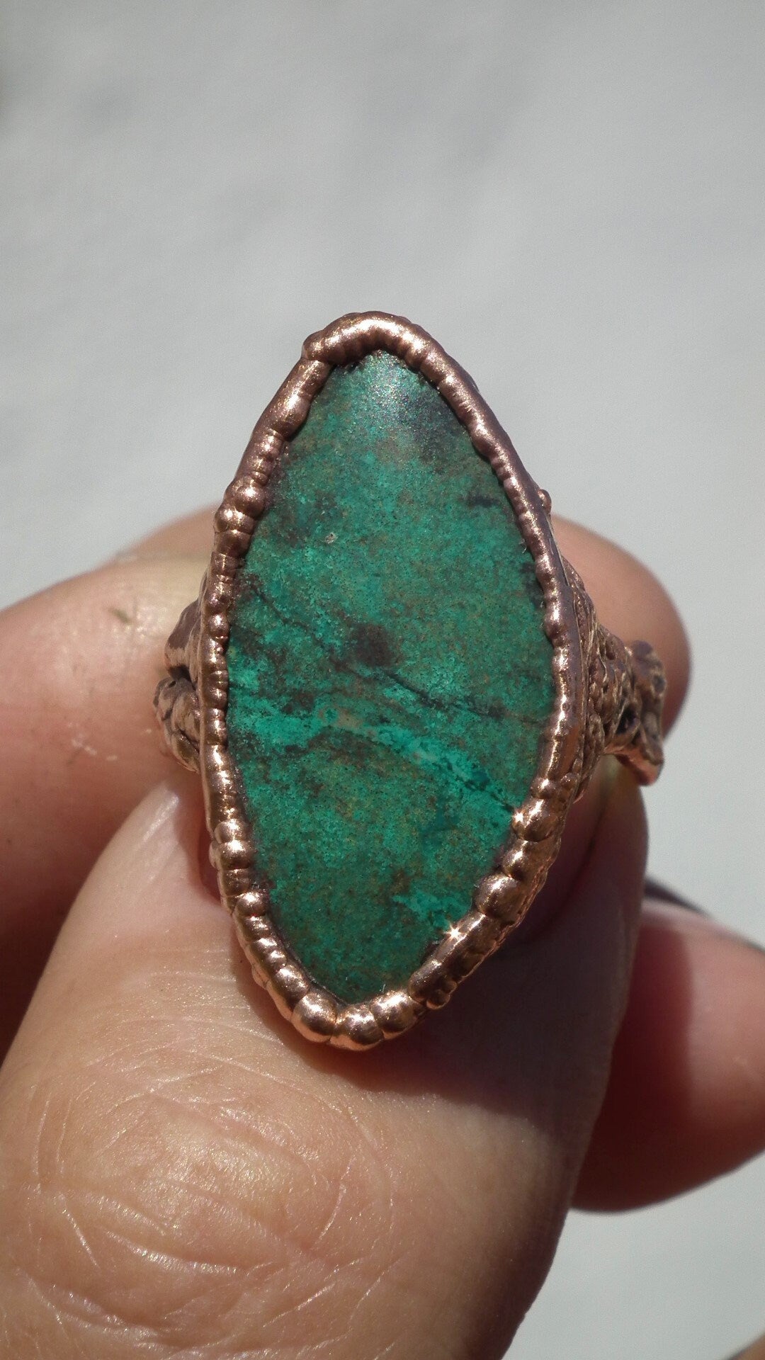 Chrysocolla ring / Electroformed Copper ring