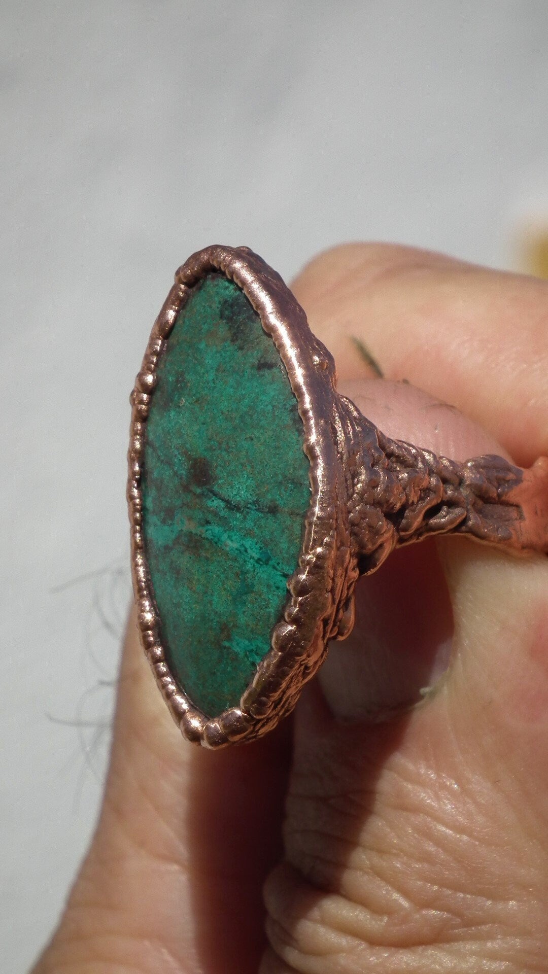 Chrysocolla ring / Electroformed Copper ring