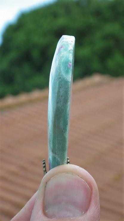 Ruby in fuchsite pendant with bronze bail