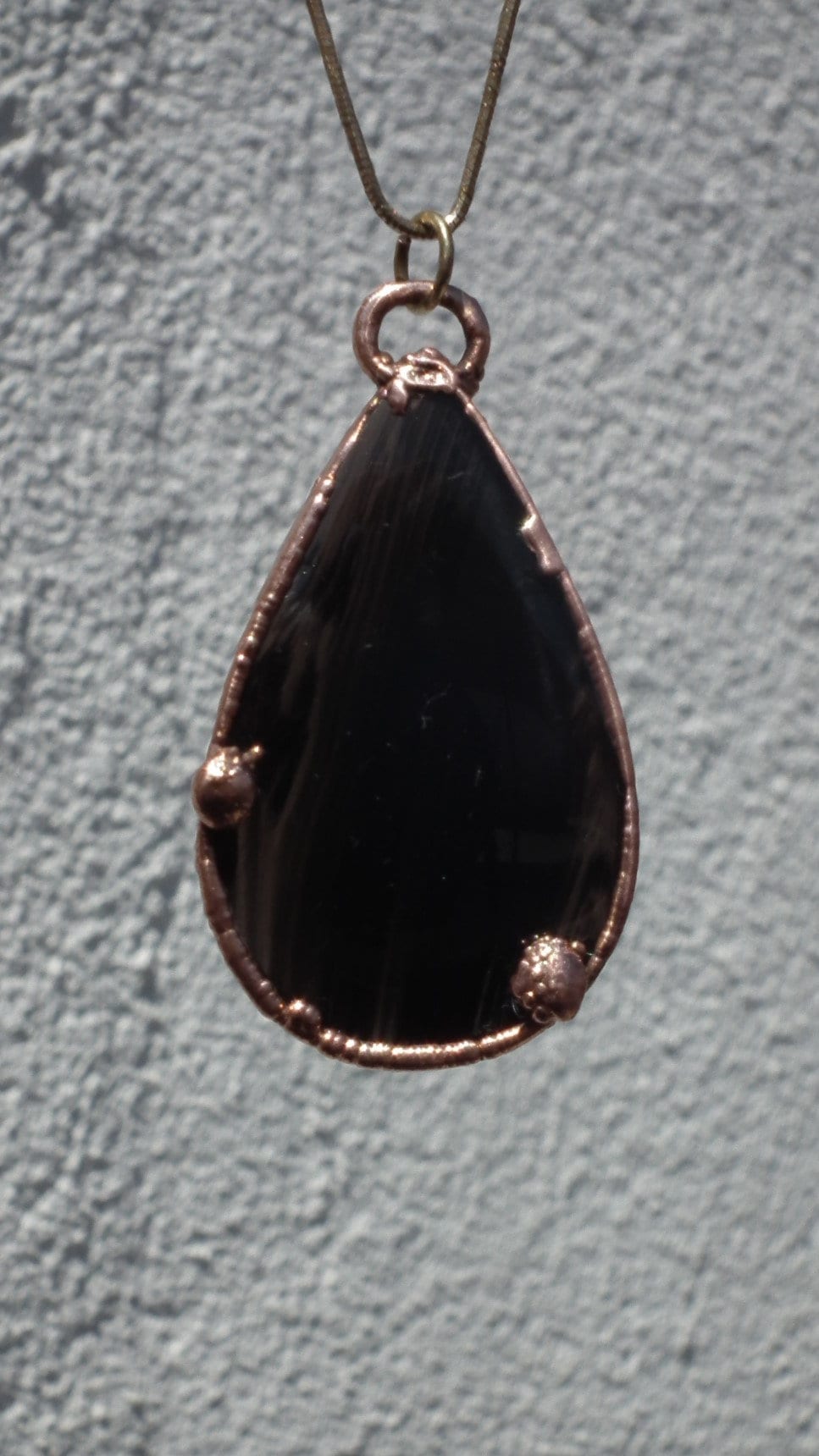 Copper Black obsidian necklace // Electroformed Copper // Free Copper Chain !