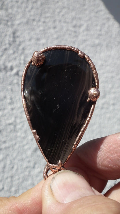 Copper Black obsidian necklace // Electroformed Copper // Free Copper Chain !