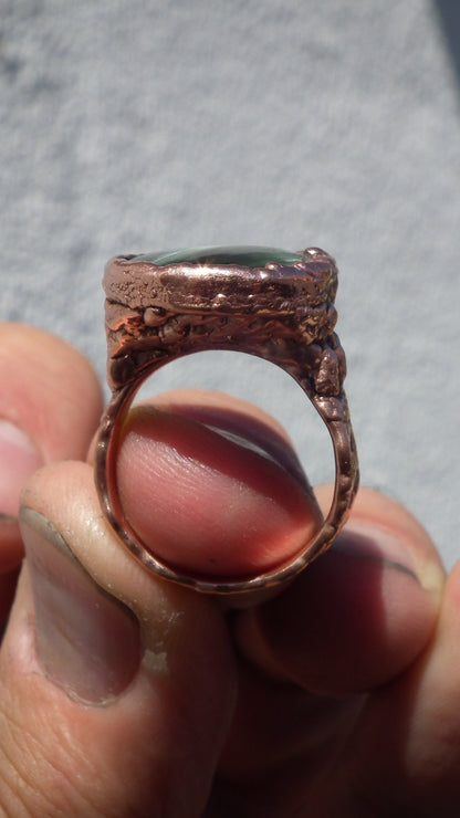 Electroformed Copper Seraphinite ring // Seraphinite jewelry