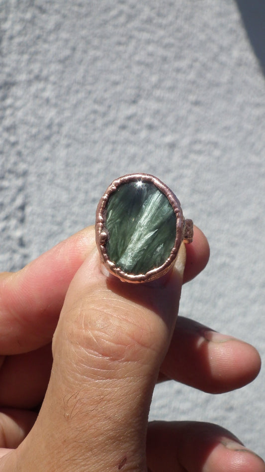 Electroformed Copper Seraphinite ring // Seraphinite jewelry