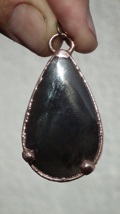 Copper Black obsidian necklace // Electroformed Copper // Free Copper Chain !