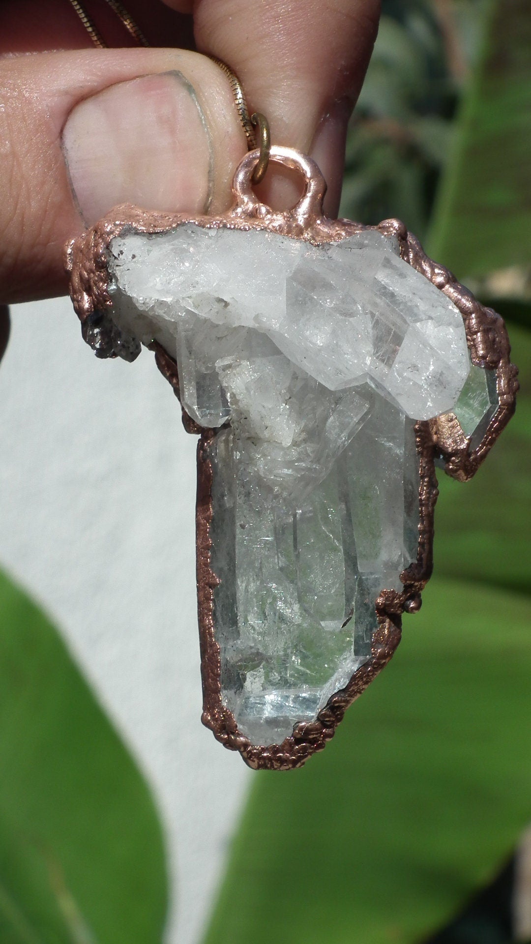 Electroformed copper Arkansas quartz necklace