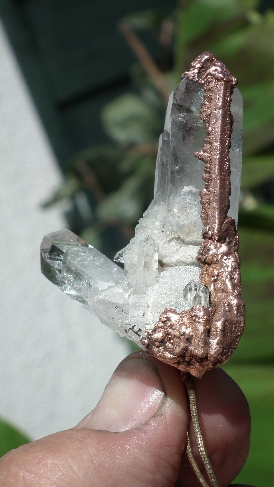 Electroformed copper Arkansas quartz necklace