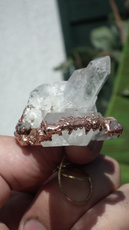 Electroformed copper Arkansas quartz necklace