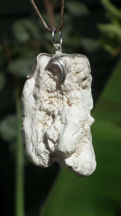 magnesite pendant with silverplated bail / Raw magnesite crystal