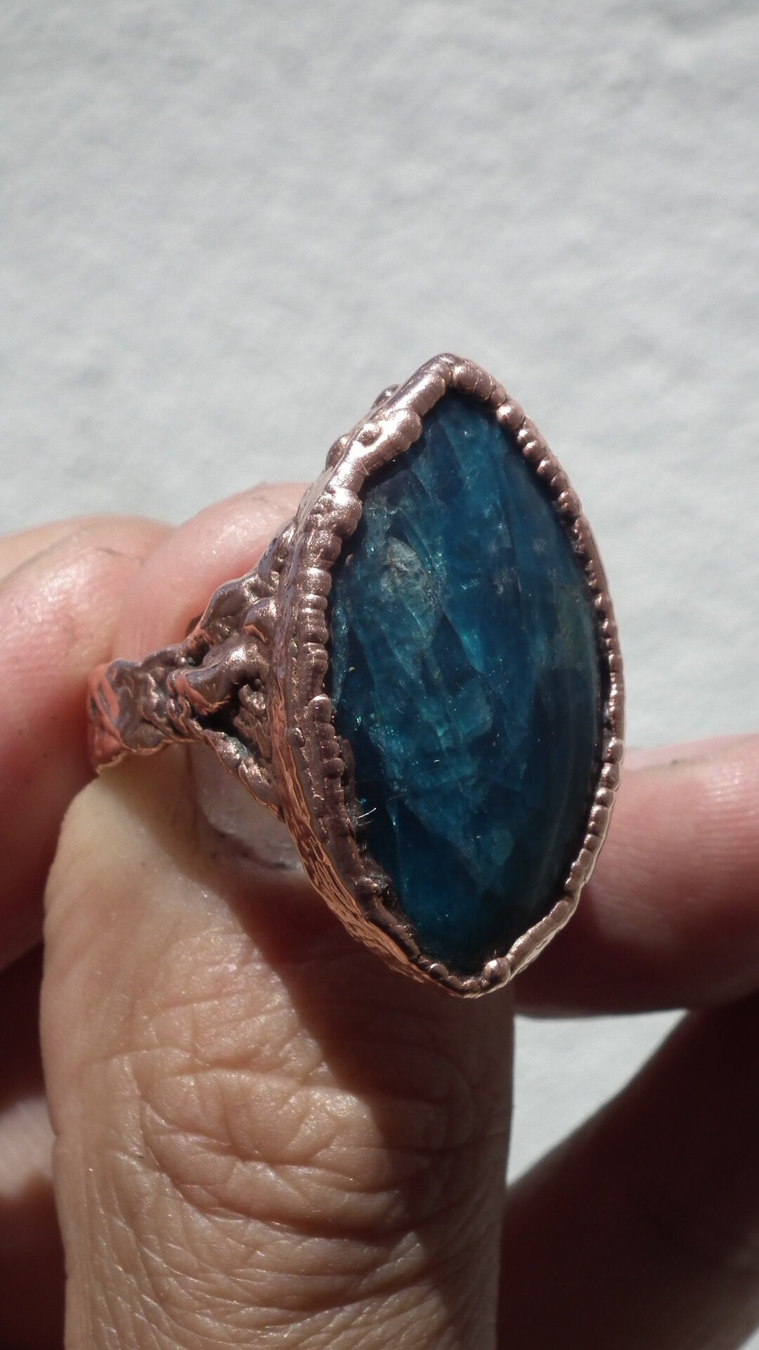 Blue Apatite ring / Electroformed Copper
