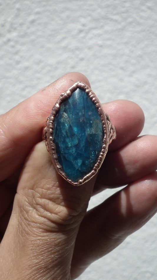 Blue Apatite ring / Electroformed Copper