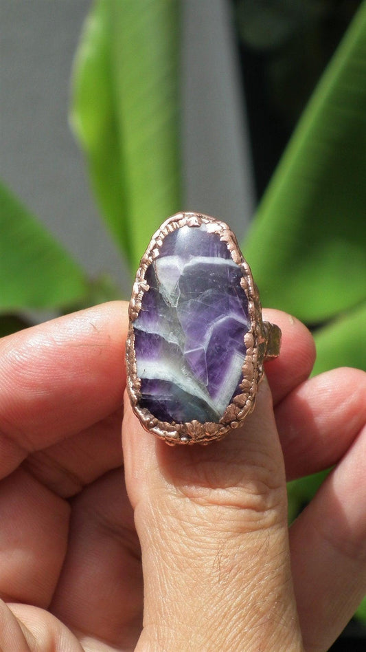 Electroformed copper // Chevron amethyst ring // Dogtheeth amethyst jewelry