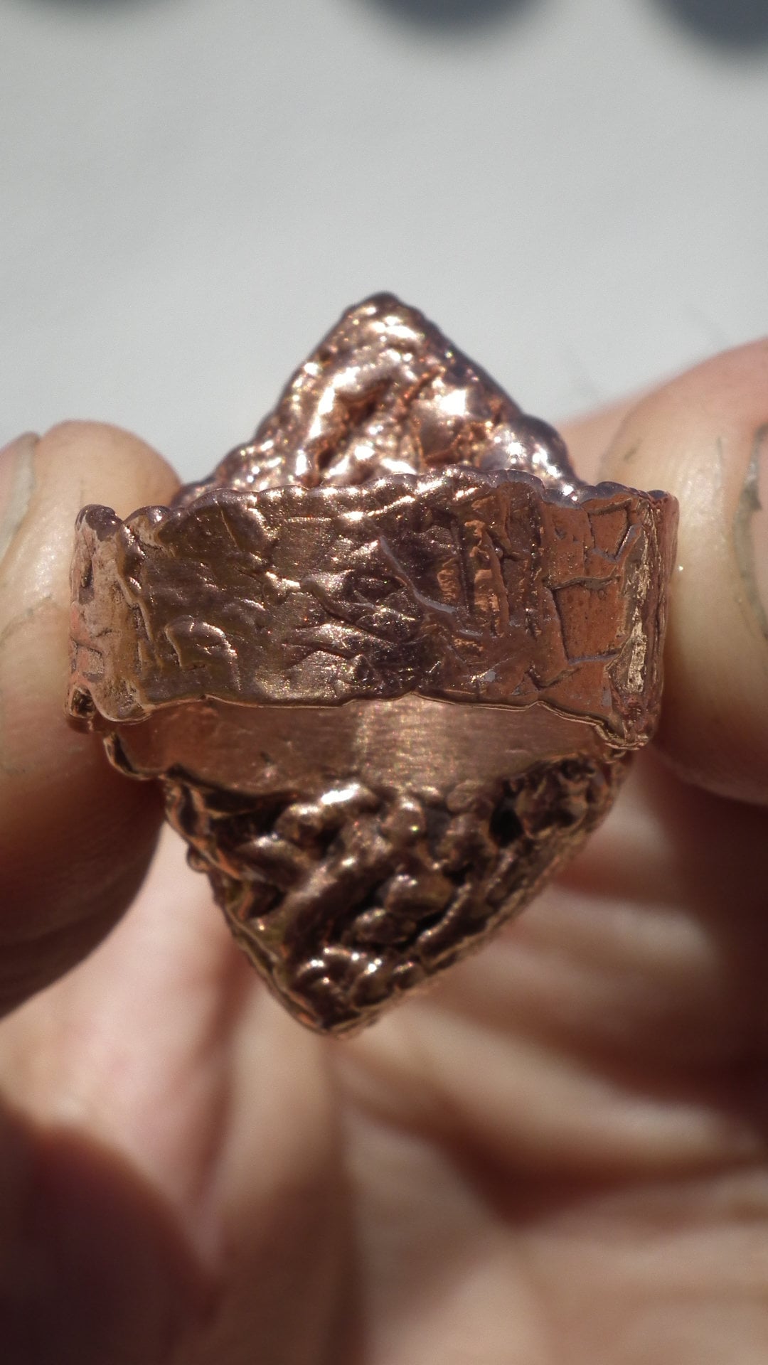 Electroformed copper koroit boulder opal ring