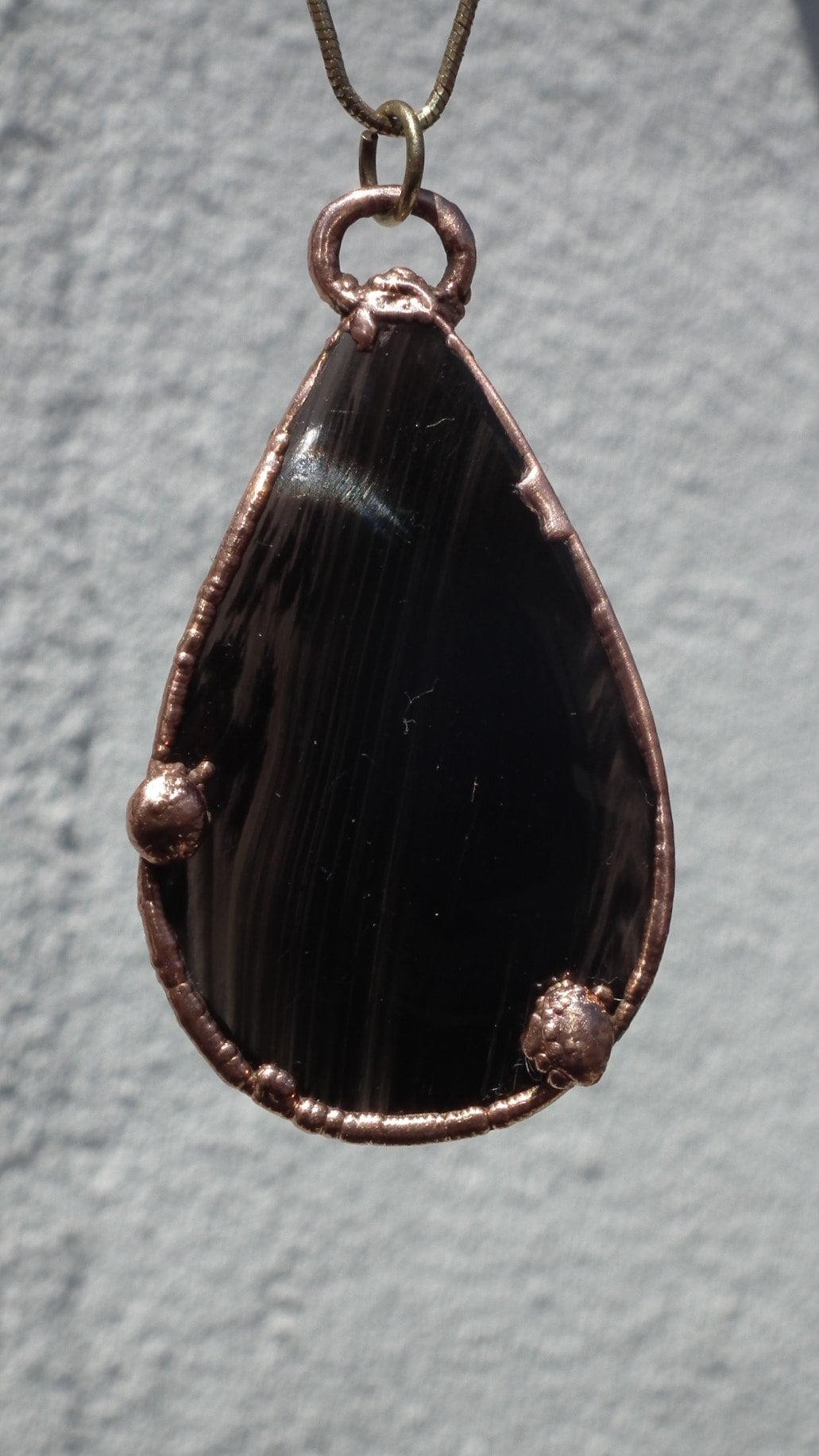 Copper Black obsidian necklace // Electroformed Copper // Free Copper Chain !
