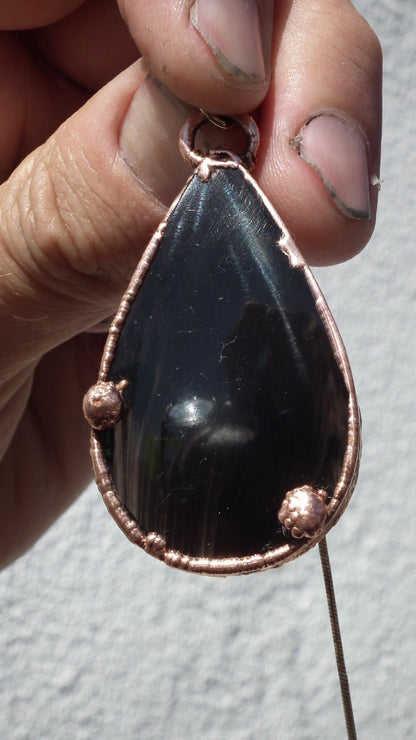 Copper Black obsidian necklace // Electroformed Copper // Free Copper Chain !