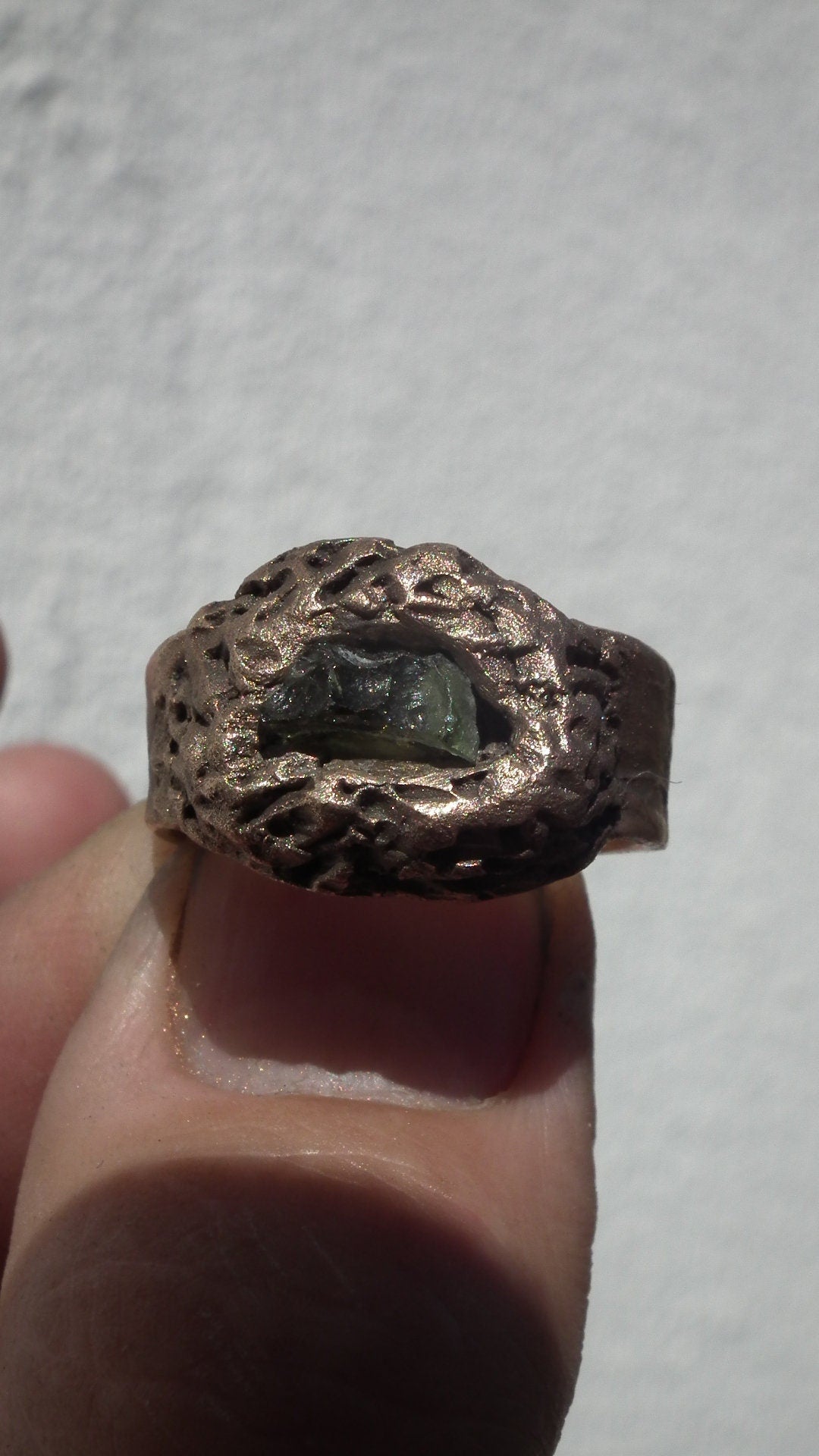 Moldavite ring / bronze ring / raw moldavite ring