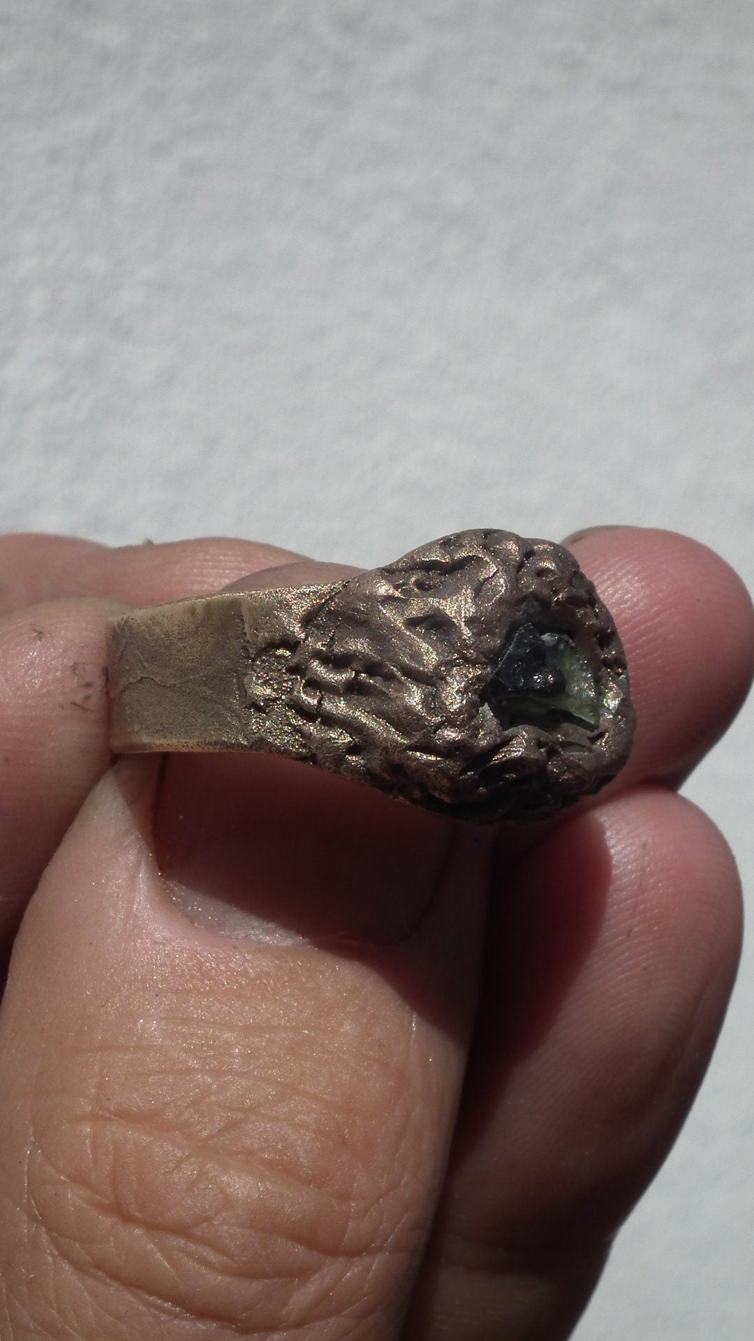 Moldavite ring / bronze ring / raw moldavite ring