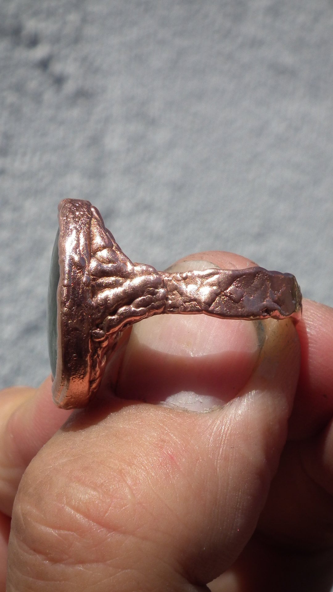 Electroformed Copper Seraphinite ring // Seraphinite jewelry