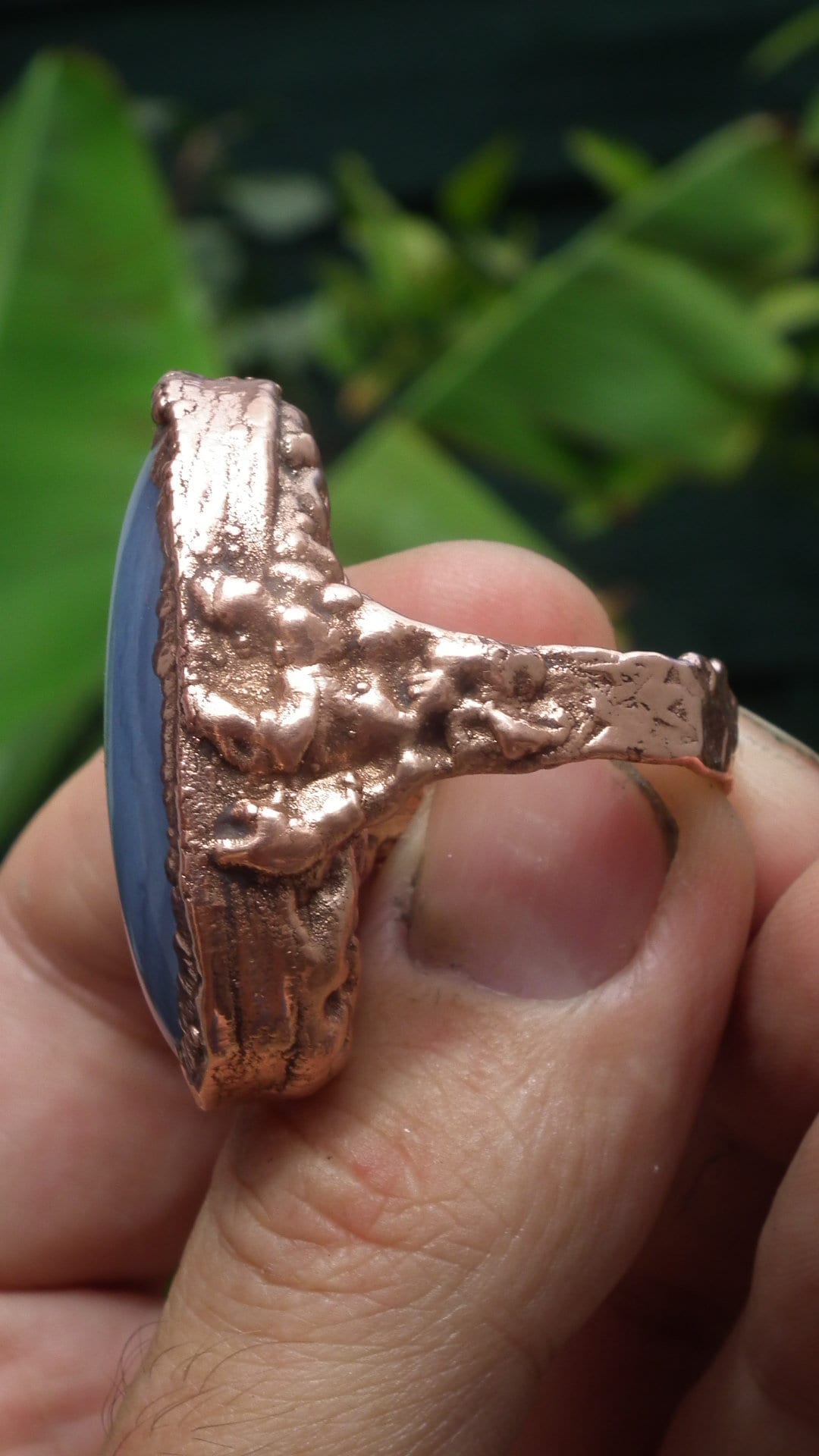 Electroformed Copper Blue lace agate ring