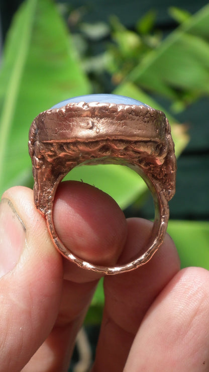 Electroformed Copper Blue lace agate ring