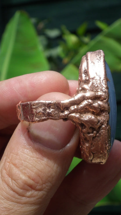 Electroformed Copper Blue lace agate ring