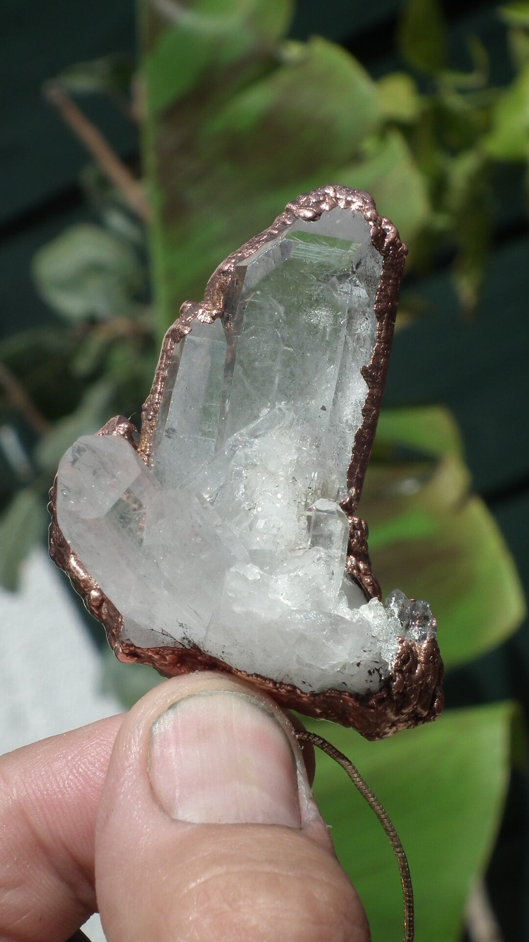 Electroformed copper Arkansas quartz necklace