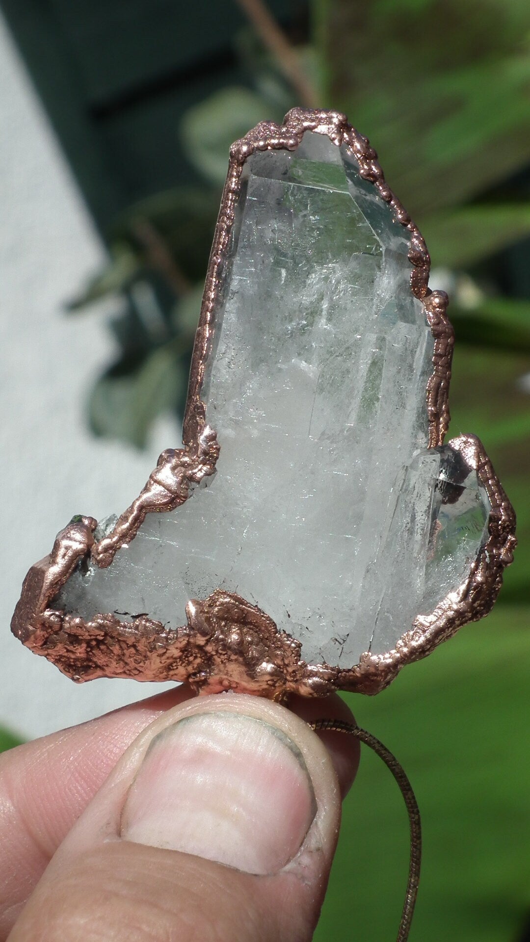 Electroformed copper Arkansas quartz necklace