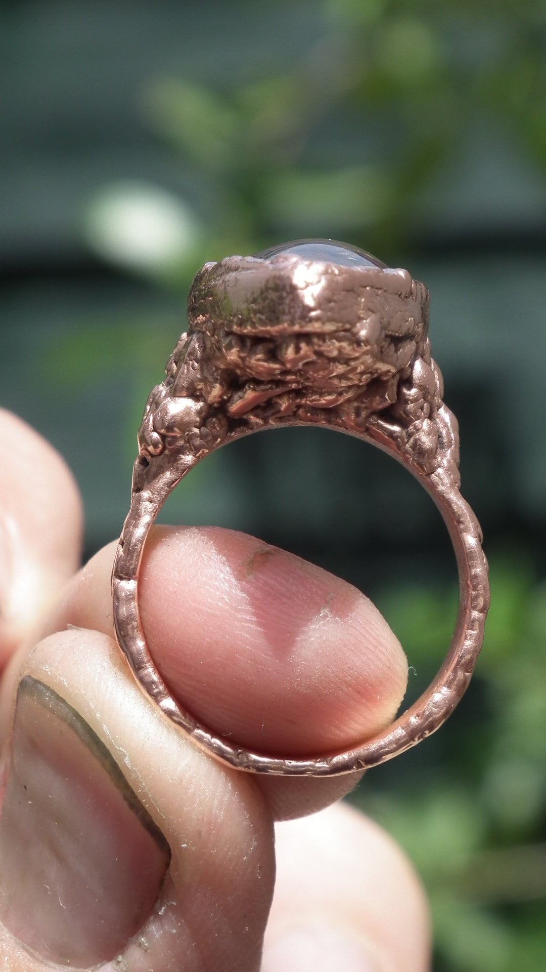 Electroformed copper koroit boulder opal ring