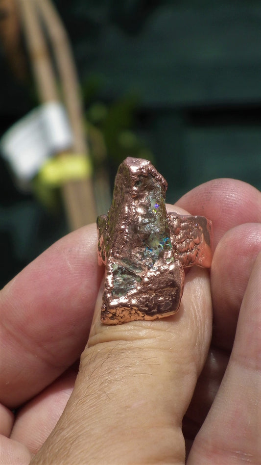 Electroformed copper Australian Opal ring