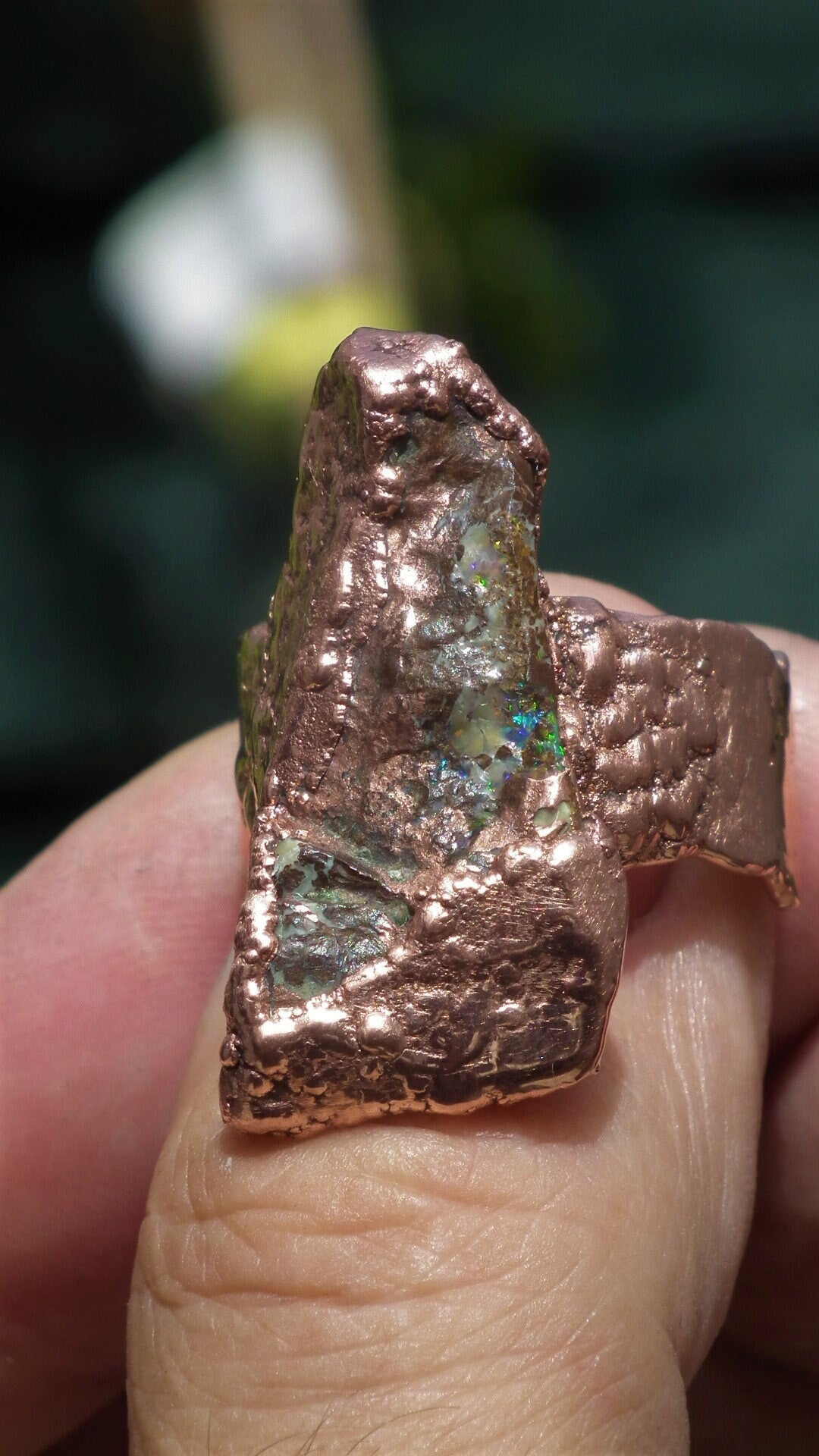 Electroformed copper Australian Opal ring