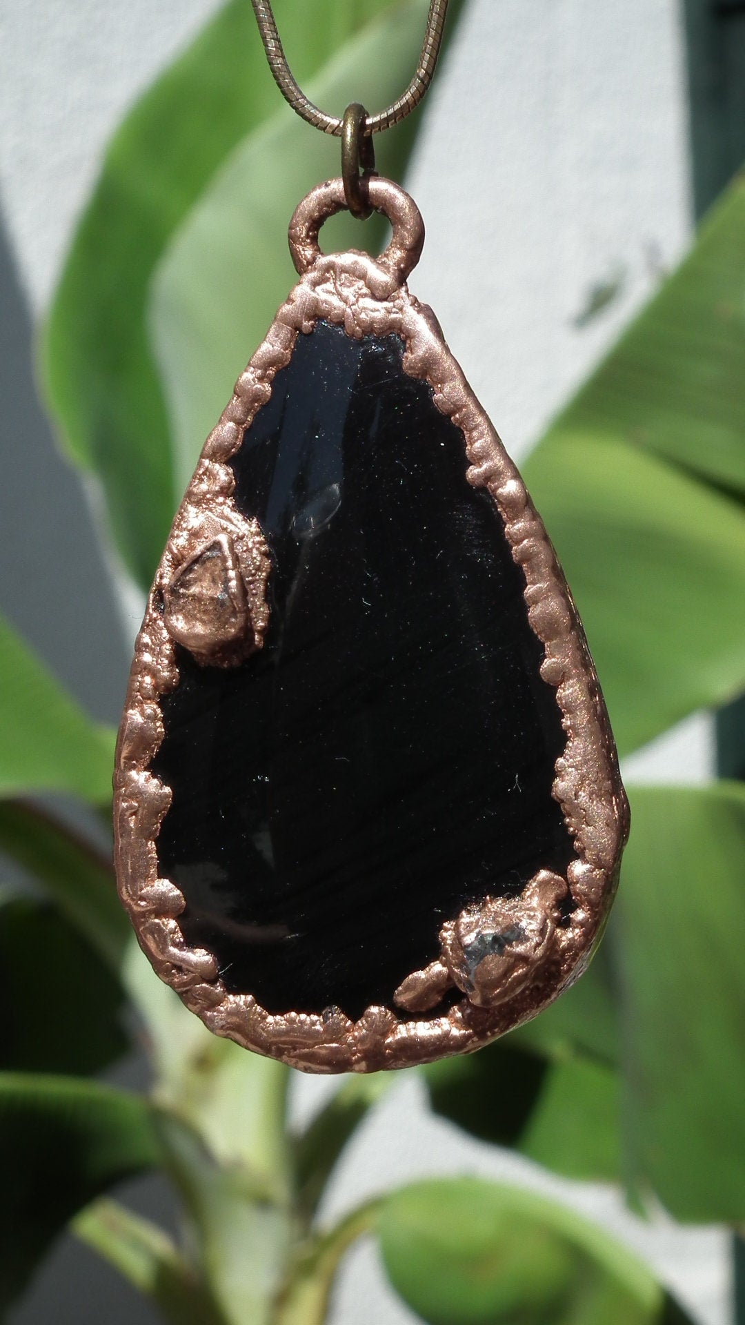 Copper Black obsidian necklace // Electroformed Copper // Free Copper Chain !