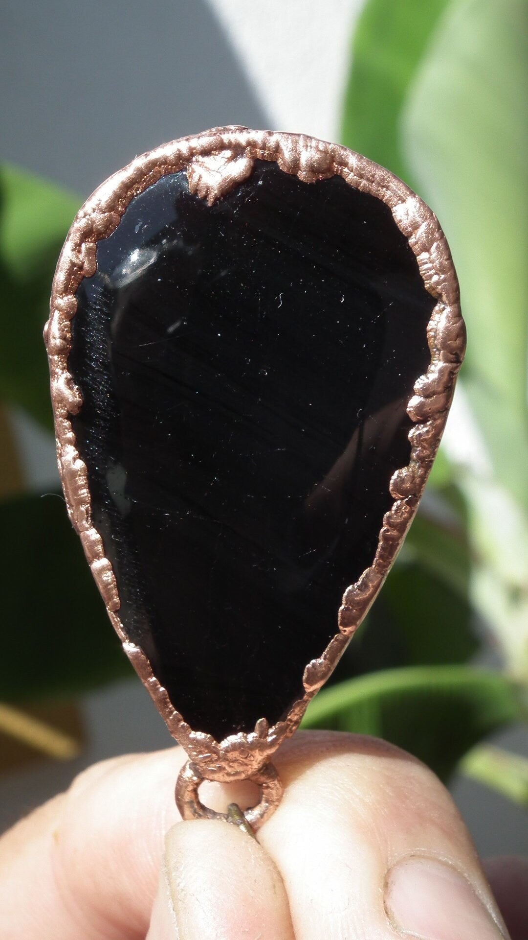 Copper Black obsidian necklace // Electroformed Copper // Free Copper Chain !