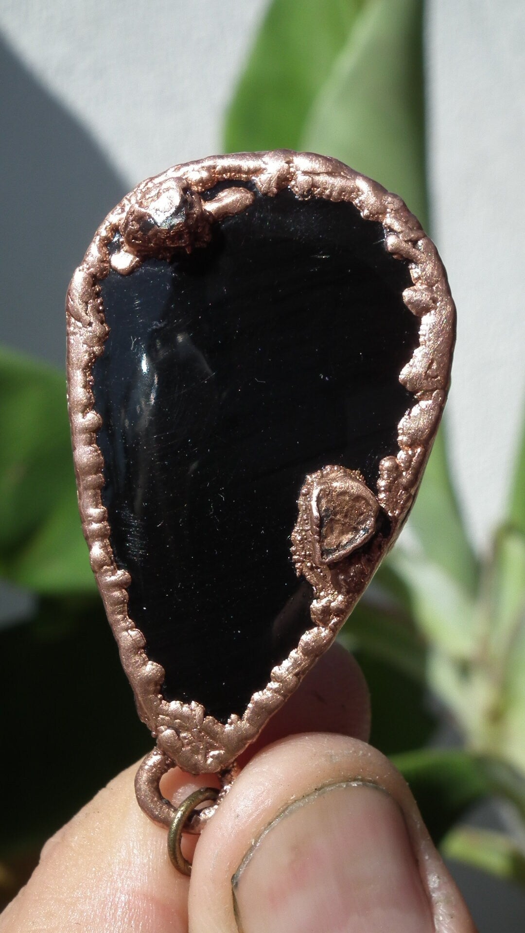 Copper Black obsidian necklace // Electroformed Copper // Free Copper Chain !