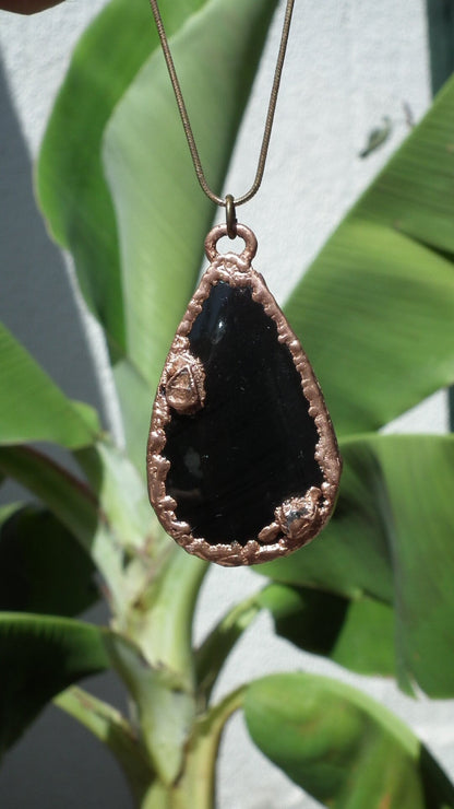 Copper Black obsidian necklace // Electroformed Copper // Free Copper Chain !