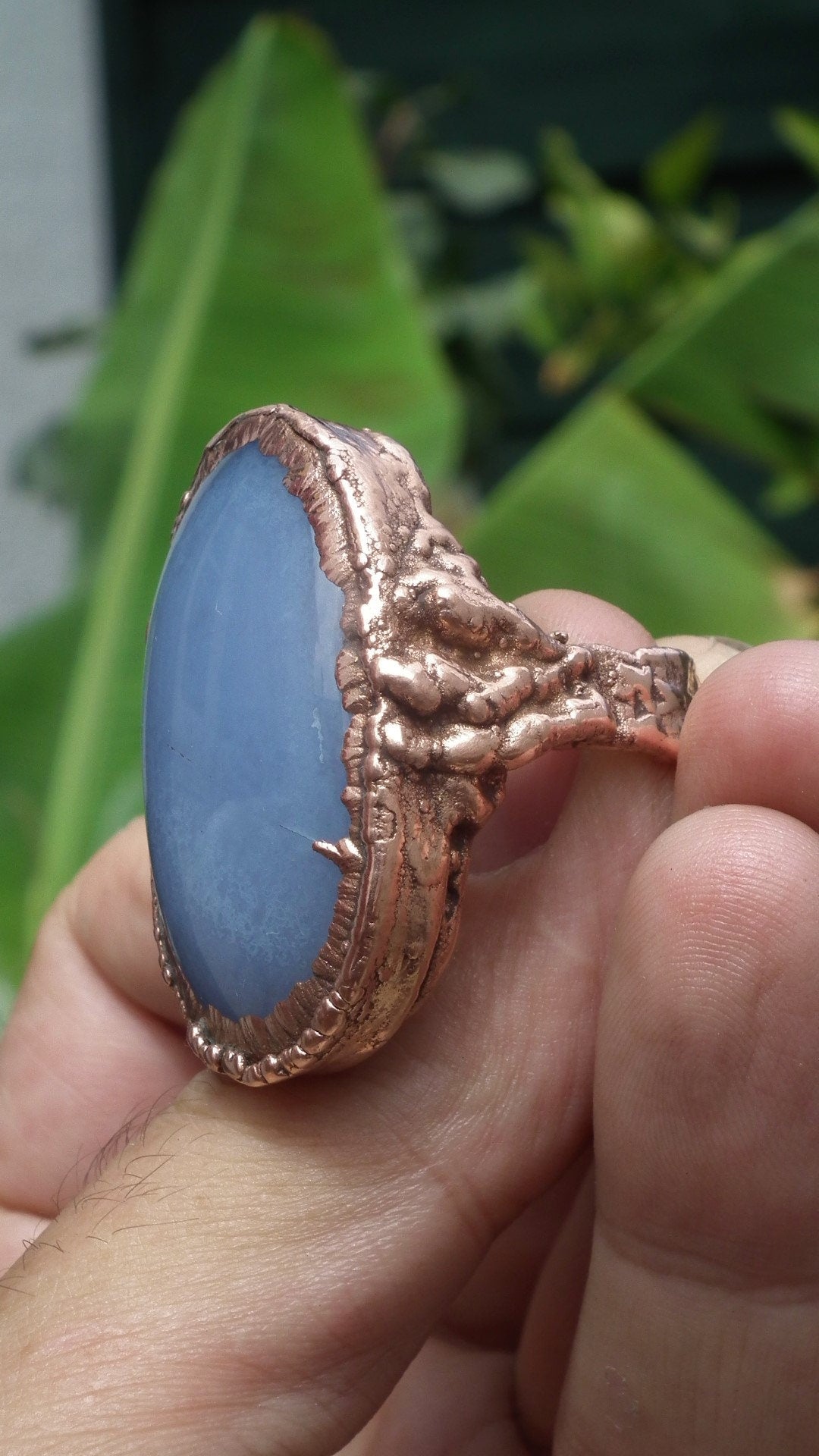 Electroformed Copper Blue lace agate ring