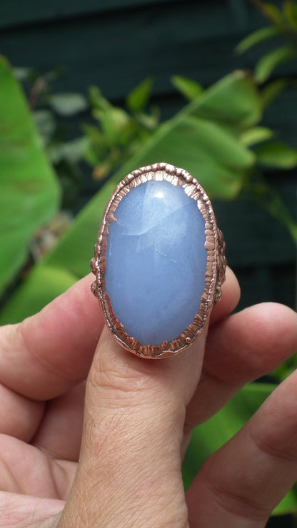 Electroformed Copper Blue lace agate ring