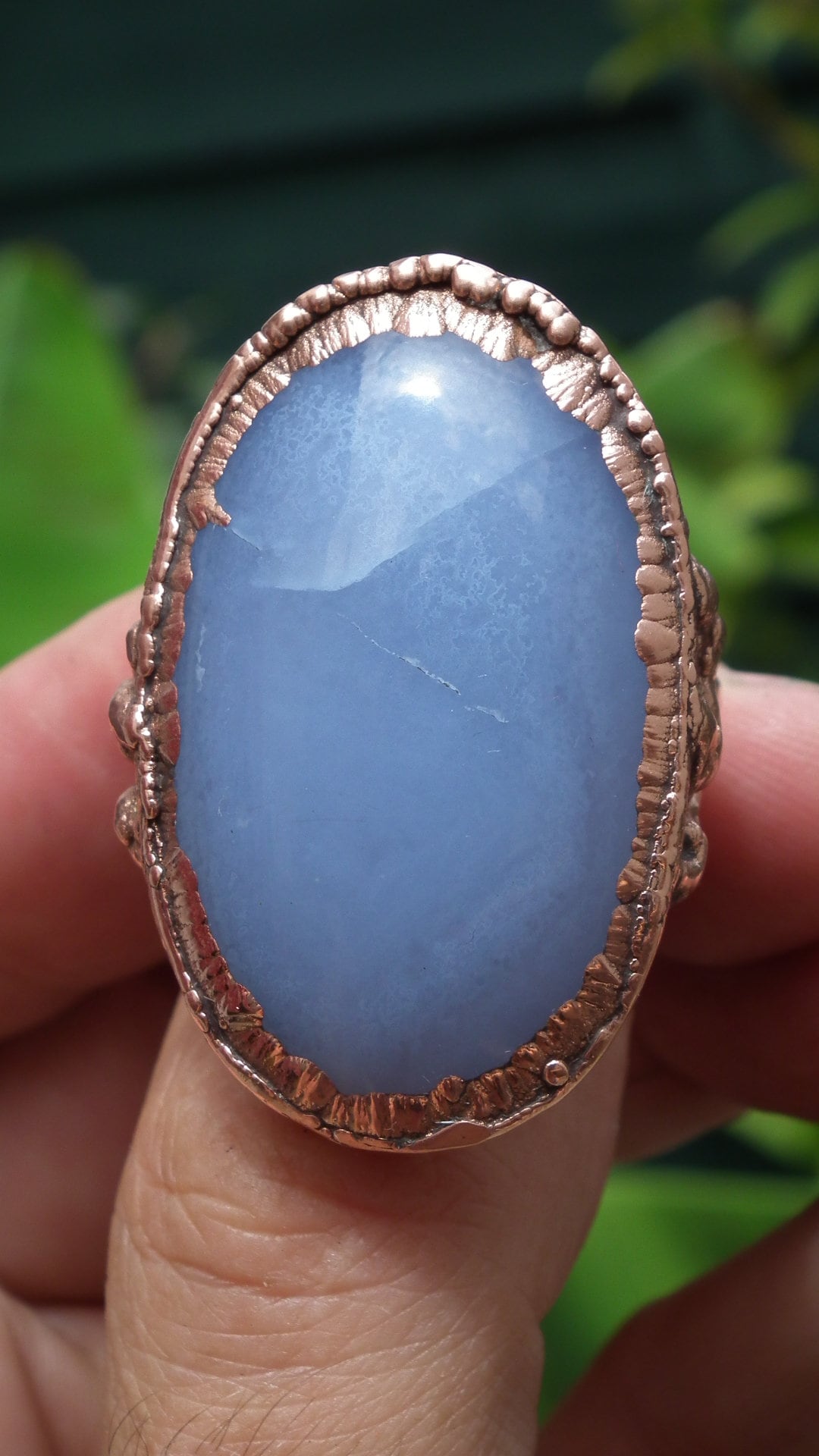 Electroformed Copper Blue lace agate ring