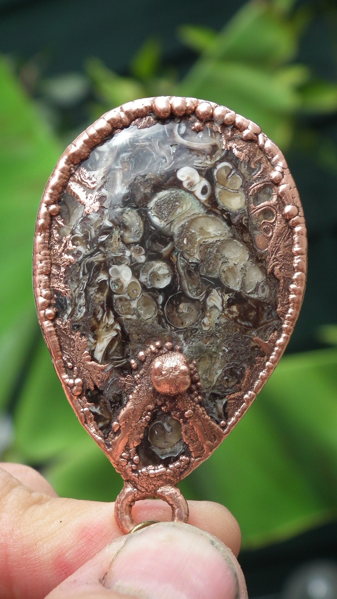 Electroformed copper Turitella Agate pendant