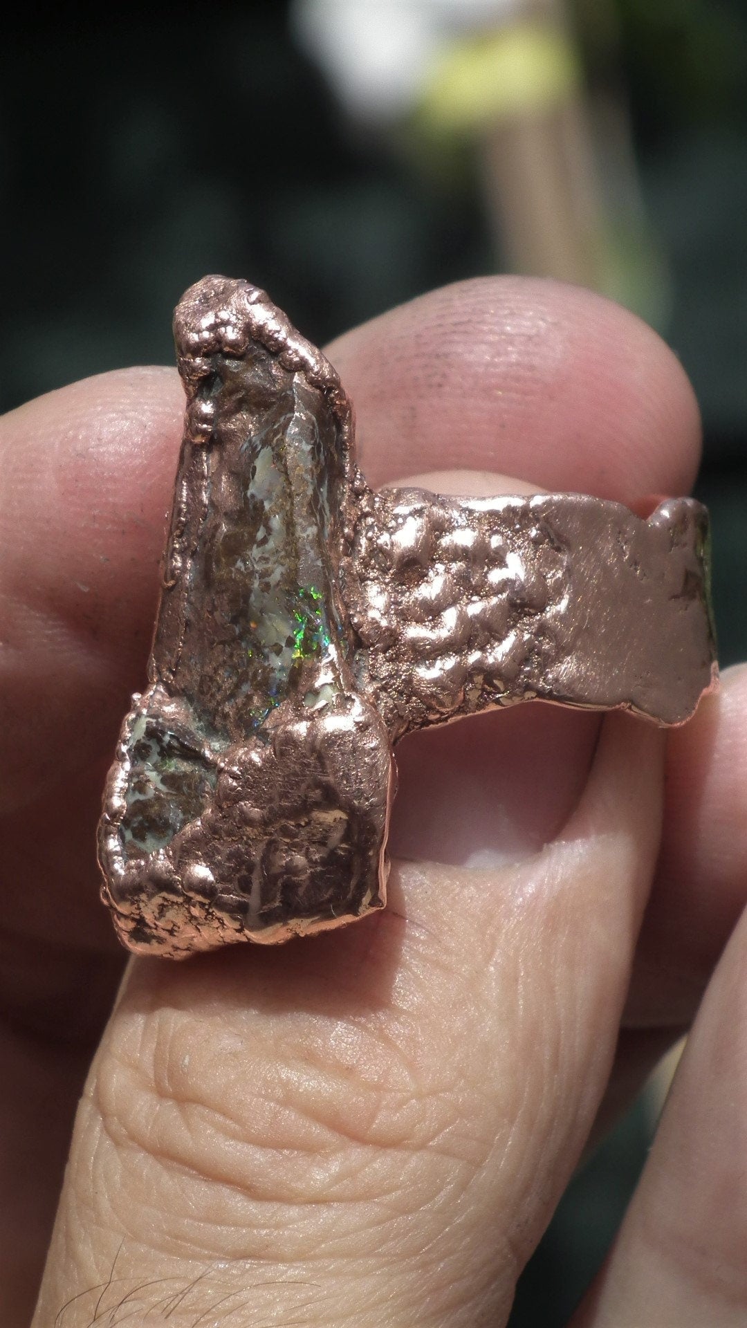 Electroformed copper Australian Opal ring