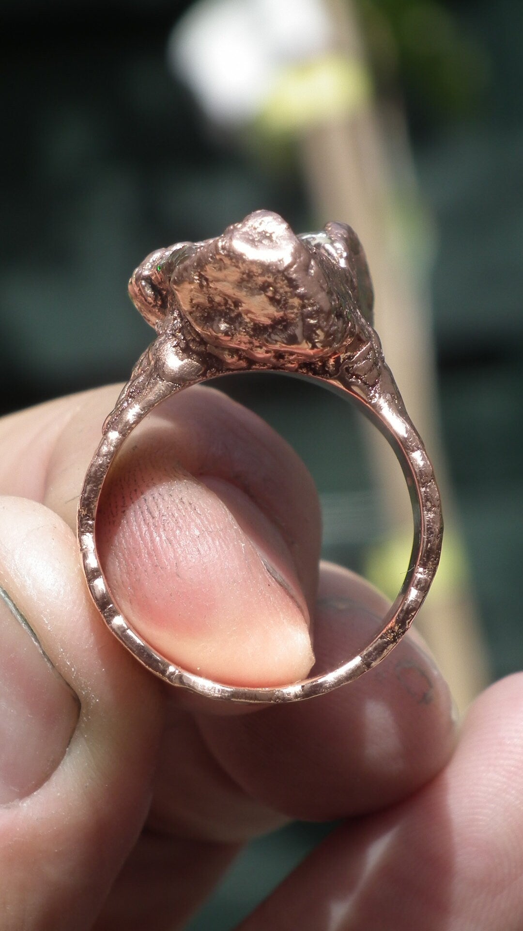 Electroformed copper Australian Opal ring