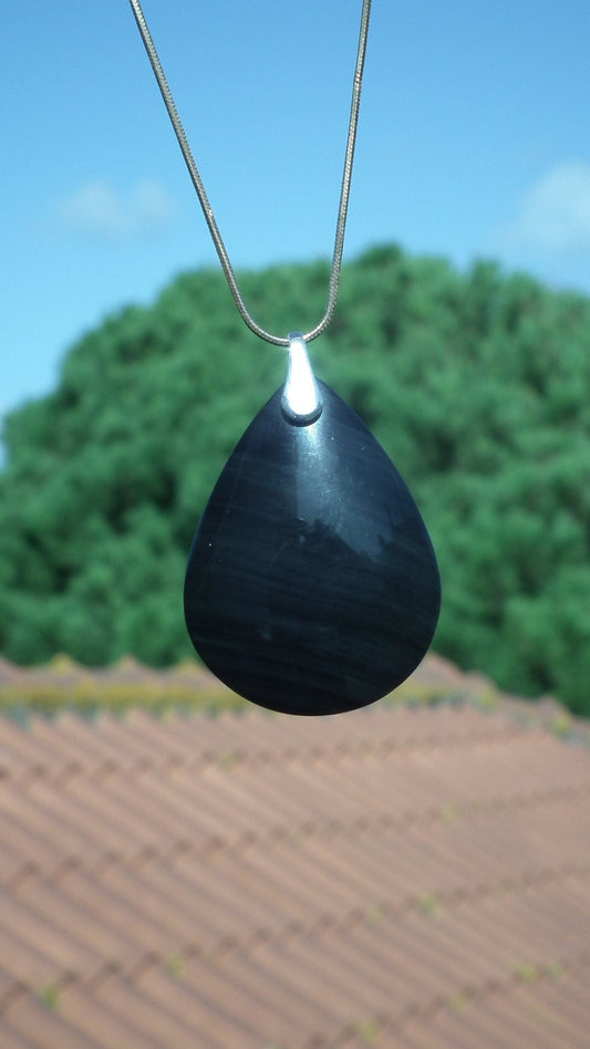 Rainbow obsidian pendant with sterling silver bail